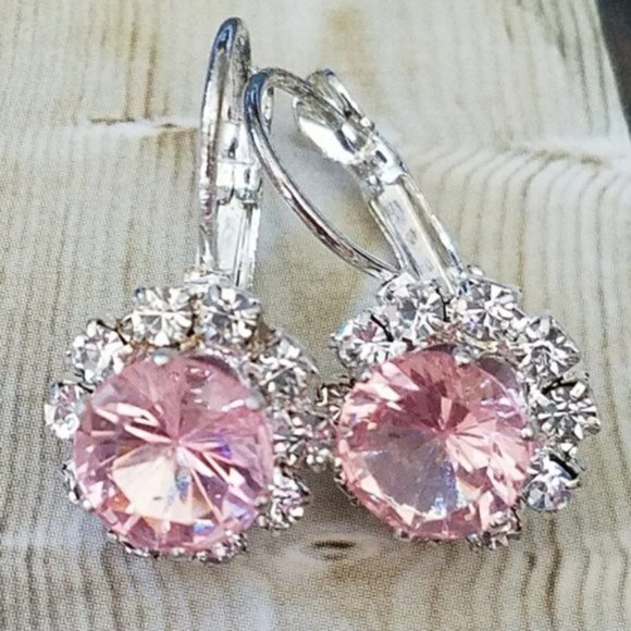 Jewelry - Pink Crystal Leverback Earrings